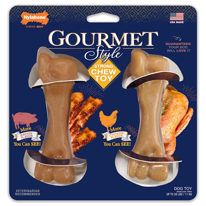 Nylabone Bacon & Chicken Gourmet Style Strong Chew Femur Bone Dog Toy, Small, Pack of 2