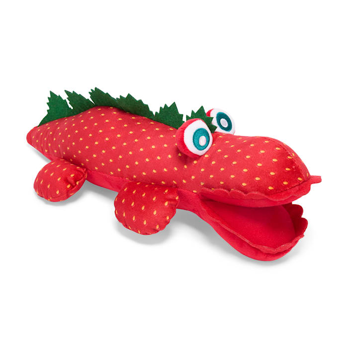 Leaps & Bounds Strawberry Gator Fusion Plush Dog Toy, Red, Large