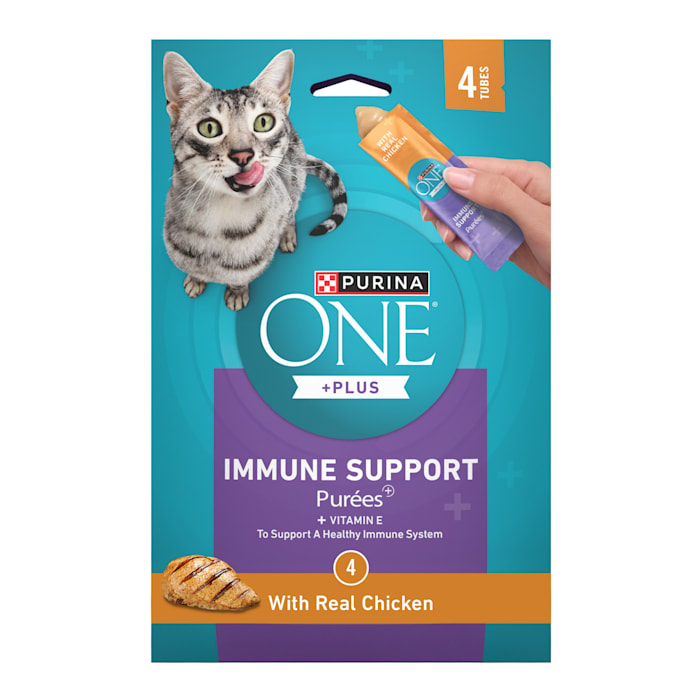 Purina ONE Plus Immune Support Purees with Real Chicken Puree Cat Treats, 1.4 oz