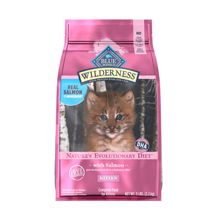 Blue Buffalo Wilderness High-Protein & Grain-Free Natural Ingredients with DHA, Salmon Recipe Dry Food for Kittens, 5 lbs