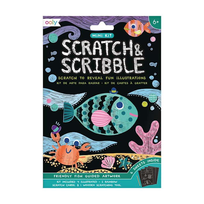 OOLY Friendly Fish Scratch and Scribble Mini Scratch Art Kit, Assorted, Small