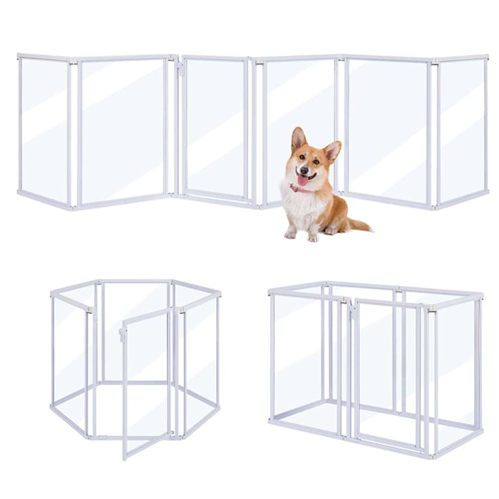 Unipaws 24" H Free Standing Clear Acrylic Dog Playpen with Door, White, 125" W X 0.79" D X 24" H, Medium