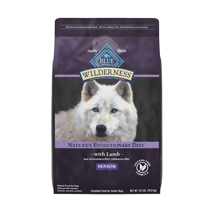 Blue Buffalo Wilderness Lamb, Chicken-Free Formula 31 g Protein, Meat Rich Natural Dry Senior Dog Food, 24 lbs