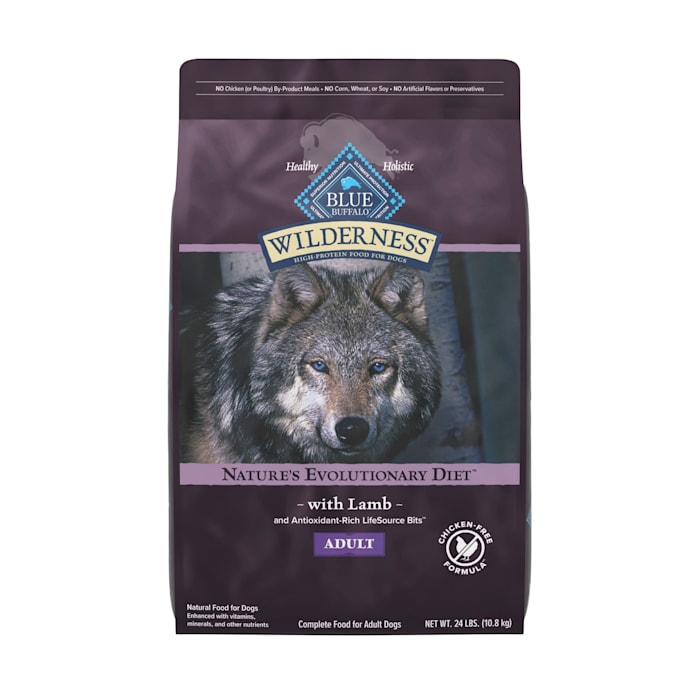 Blue Buffalo Wilderness Lamb, Chicken-Free Formula 38 g Protein, Meat Rich Natural Adult Dry Dog Food, 24 lbs
