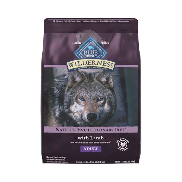 Blue Buffalo Wilderness Lamb, Chicken-Free Formula 38 g Protein, Meat Rich Natural Adult Dry Dog Food, 13 lbs