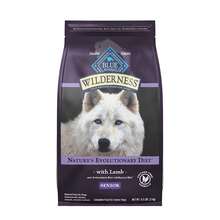 Blue Buffalo Wilderness Lamb, Chicken-Free Formula 31 g Protein, Meat Rich Natural Dry Senior Dog Food, 4.5 lbs