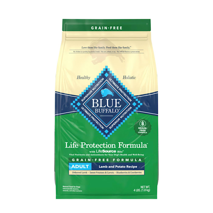 Blue Buffalo Life Protection Formula with Lamb and Potatoes Natural Grain Free Adult Dry Dog Food, 4 lbs