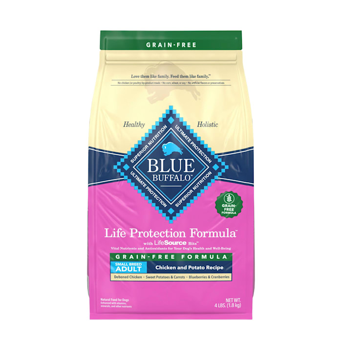 Blue Buffalo Life Protection Formula with Chicken and Potatoes Natural Grain Free Small Breed Adult Dry Dog Food, 4 lbs