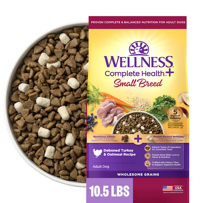 Wellness Complete Health+ Small Breed Deboned Turkey & Oatmeal Recipe with Freeze-Dried Wellbites Adult Dry Dog Food, 10.5 lbs