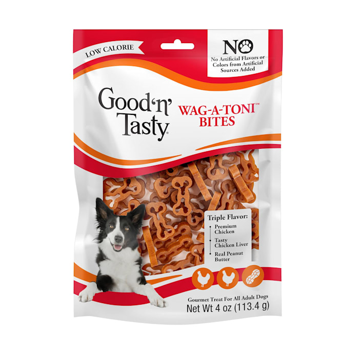 Good 'n' Tasty Triple Flavor Wag-A-Toni Bites, Low-Calorie Pasta-Shaped Dog Treats, 4 oz