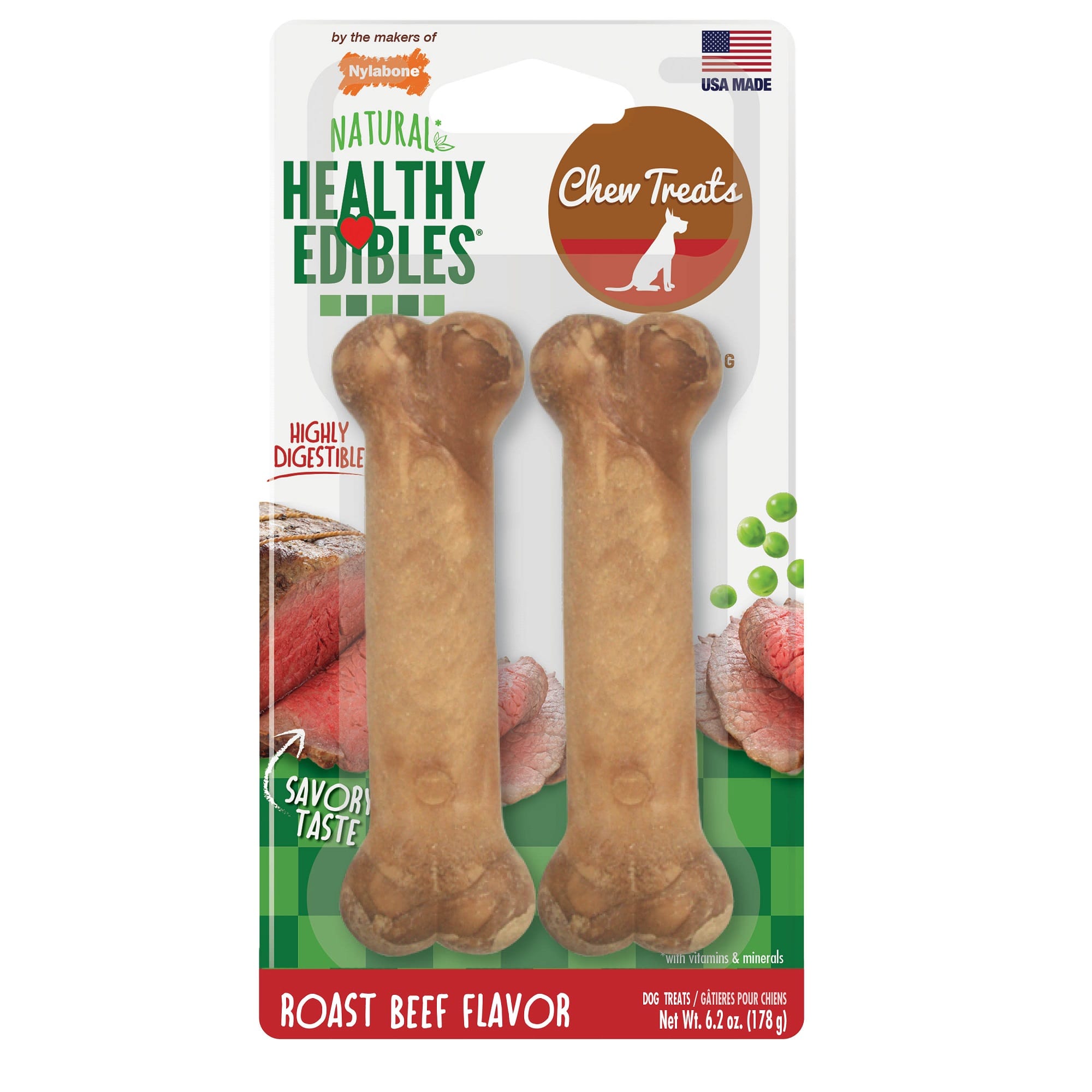 Photos - Dog Toy Nylabone Healthy Edibles Roast Beef Flavored Dog Bone Chews, Smal 