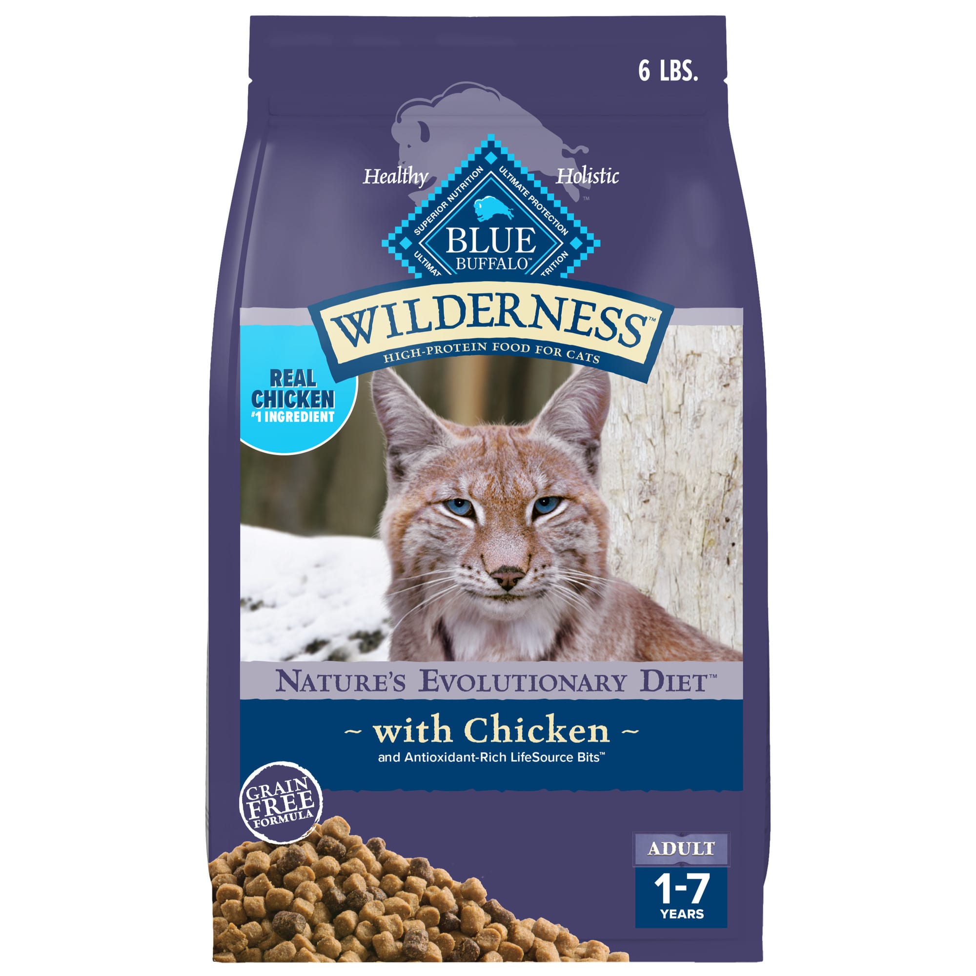 Blue Buffalo Wilderness Nature's Evolutionary Diet High-Protein, Grain-Free Chicken Natural Dry Food for Adult Cats, 6 lbs., 6 lbs -  800190