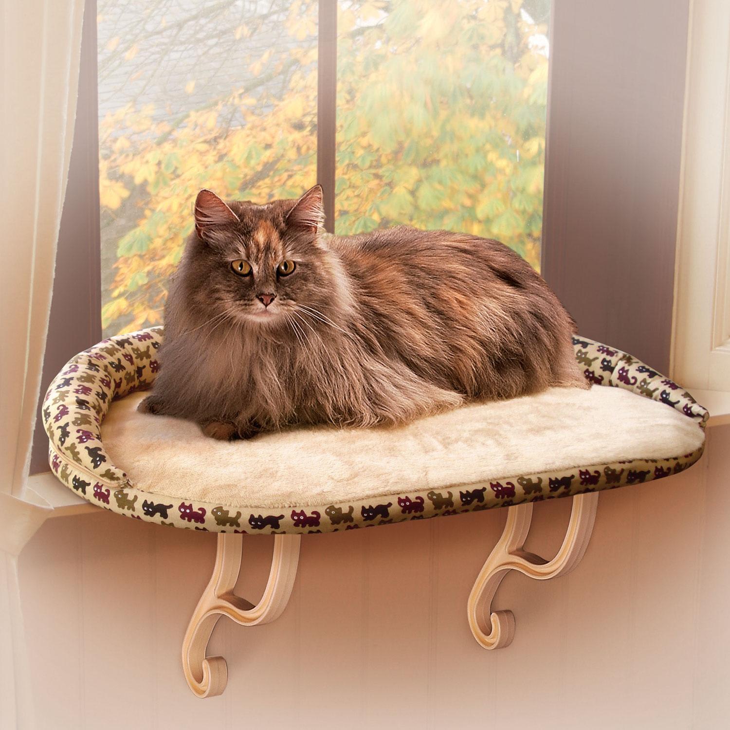 Photos - Bed & Furniture K&H Kitty Sill Bolster Deluxe Cat Window Perch, Small, Tan 100213044 