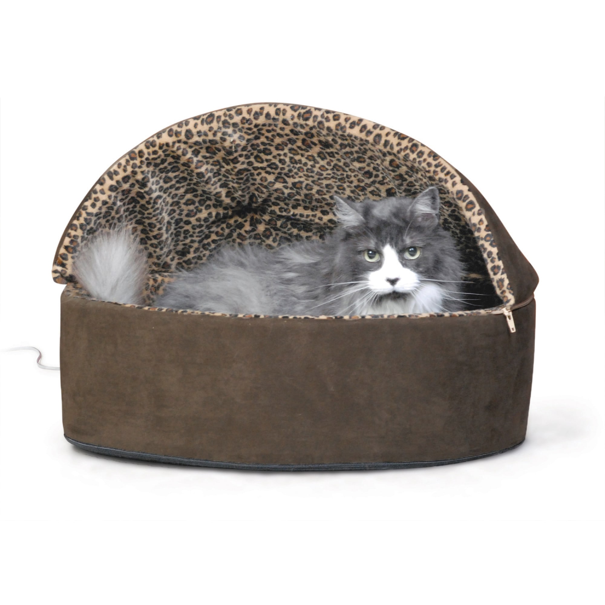 Photos - Bed & Furniture K&H Mocha Leopard Thermo-Kitty Bed Deluxe Heated Cat Bed, 20" L x 20" 