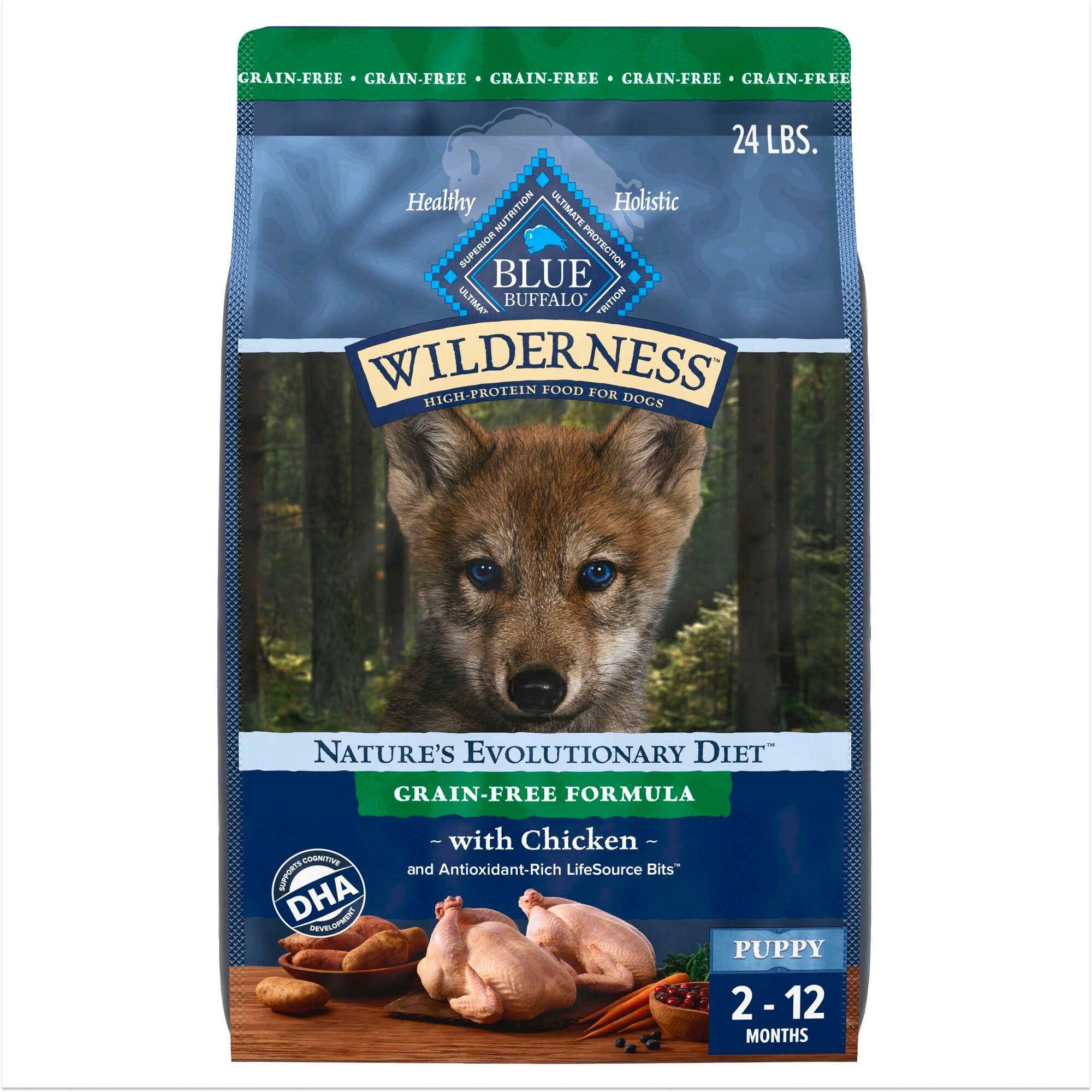 Blue Buffalo Blue Wilderness Natural Puppy High Protein Grain Free Chicken Dry Dog Food, 24 lbs.
