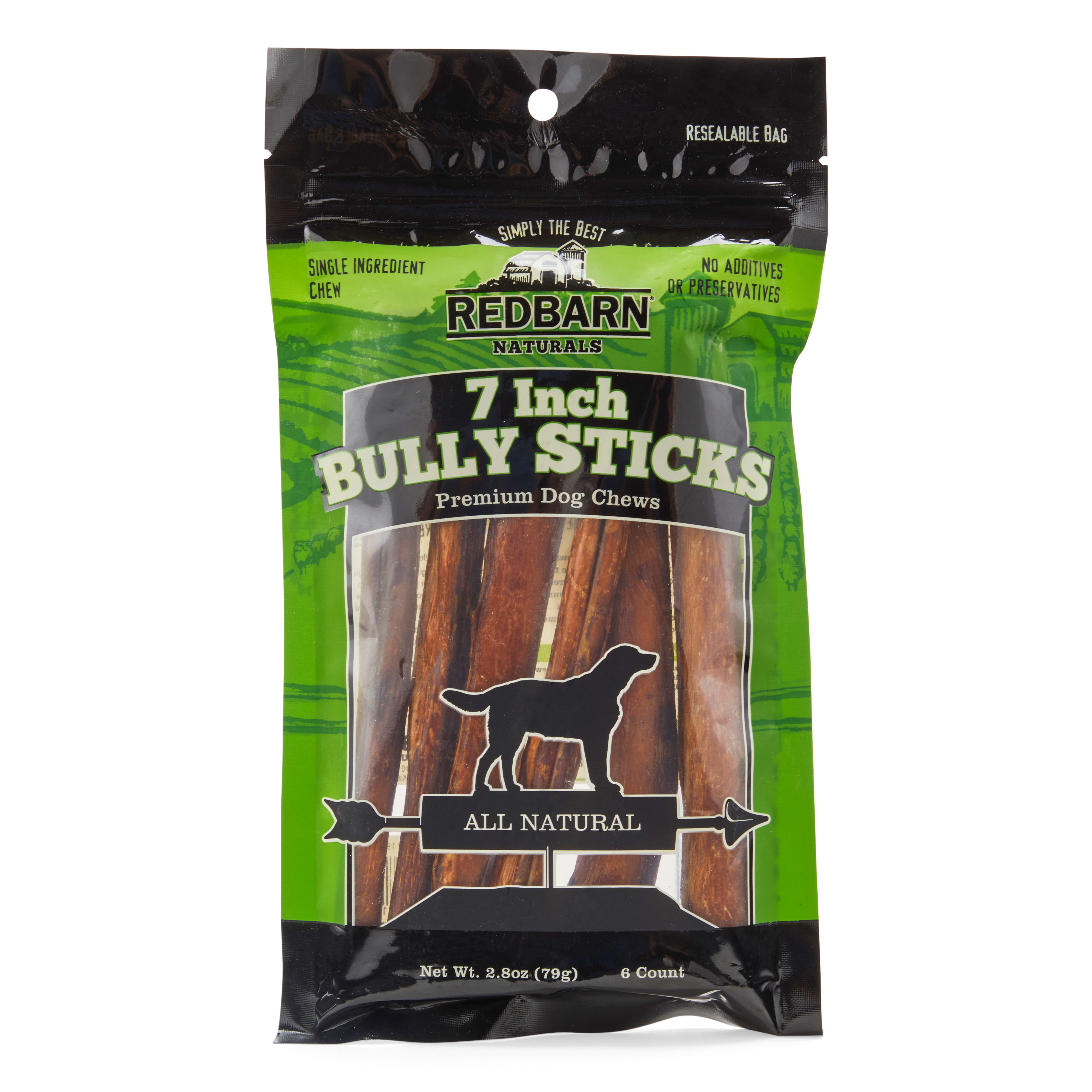 Redbarn Naturals Bully Sticks Dog Treats, 7" L, 2.8 oz., Pack of 6, Medium