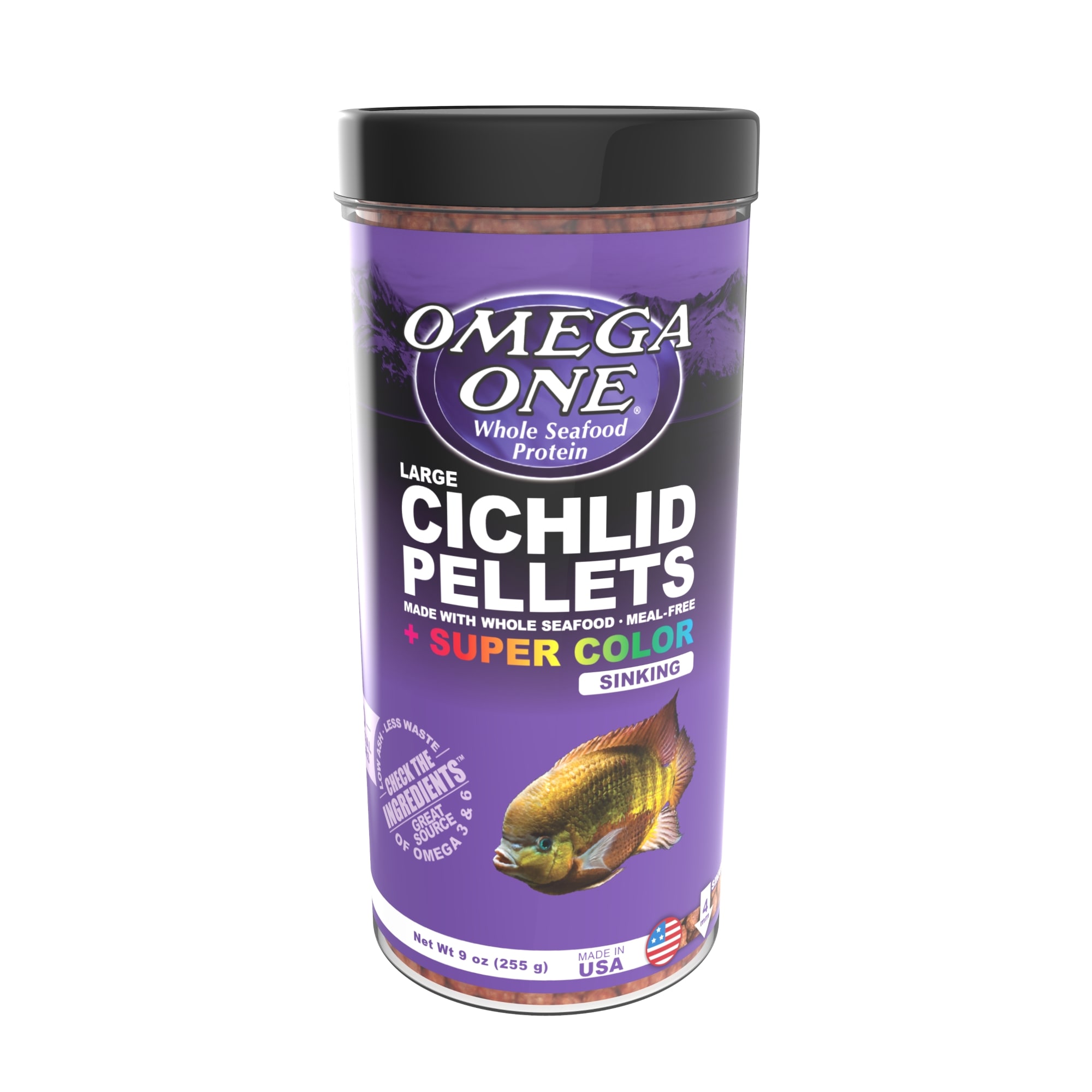 Photos - Fish Food Omega One Super Color Cichlid Large Sinking Pellets, 9 oz. 85431 