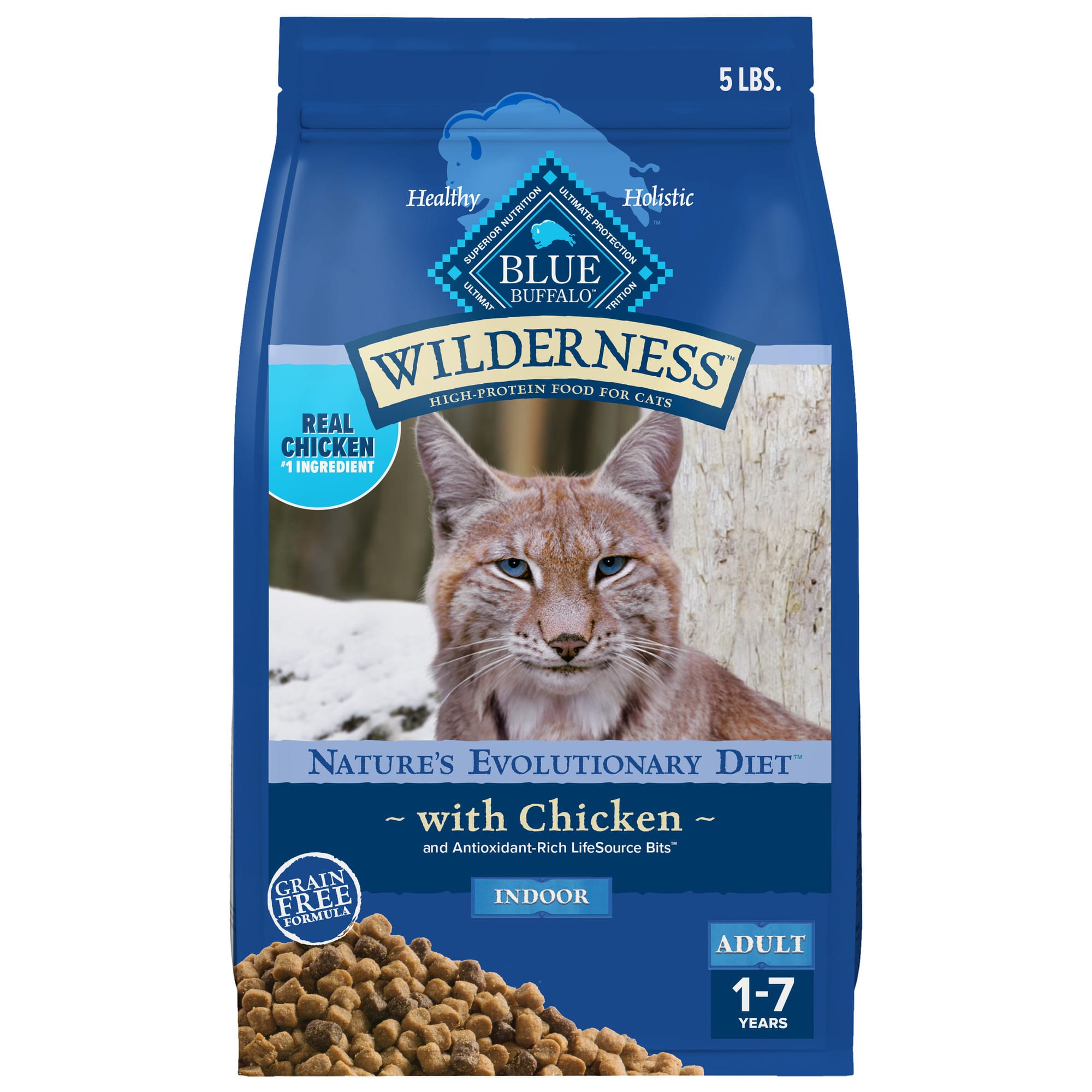 Blue Buffalo Wilderness Chicken High-Protein & Grain-Free Natural Adult Indoor Dry Cat Food, 5 lbs., 5 lbs -  800306