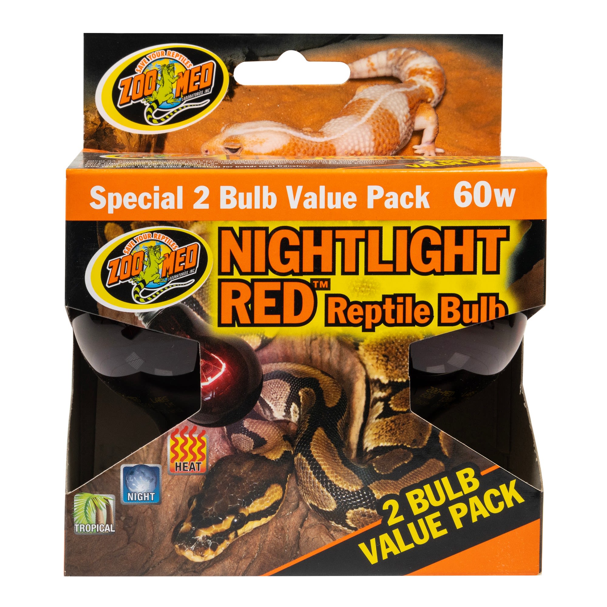 Photos - Other for Aquariums Zoo Med Nightlight Red Bulb for Reptiles, 60 Watts, Pack of 2, Red 