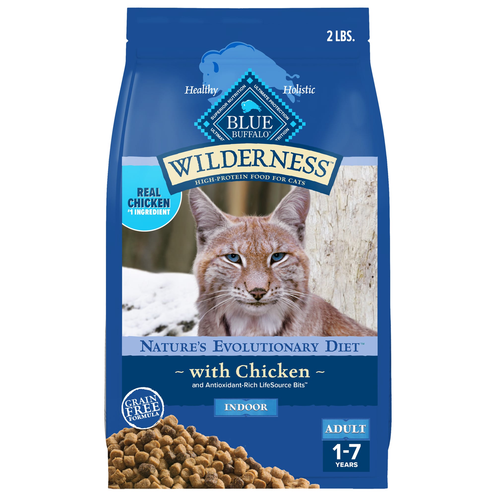 Blue Buffalo Wilderness Nature's Evolutionary Diet High-Protein, Grain-Free Natural Chicken Dry Food for Adult Cats, 2 lbs., 2 lbs -  800305