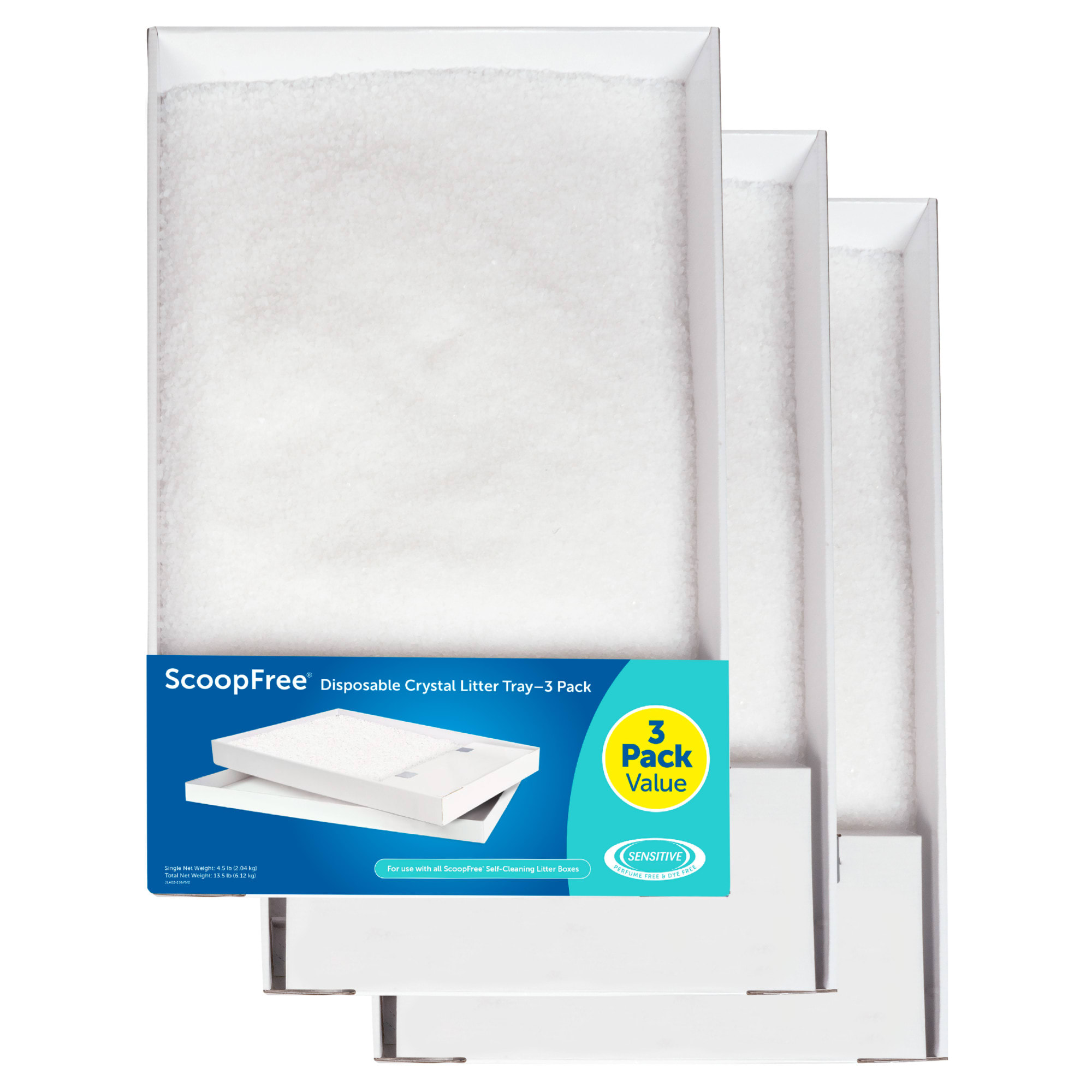 PetSafe ScoopFree Crystal Disposable Cat Litter Trays  Fragrance-Free  Silica Crystals  3-Pack