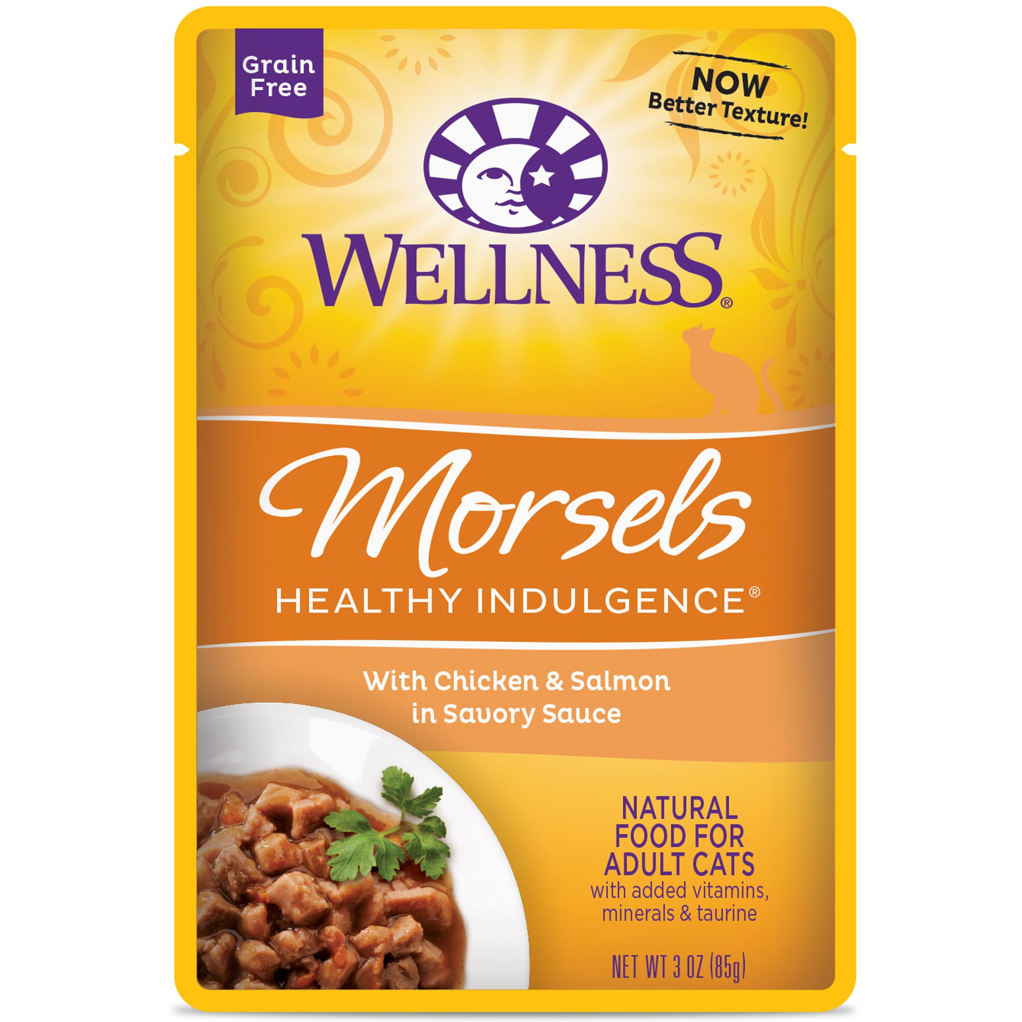 Wellness Healthy Indulgence Natural Grain Free Wet Cat Food  Morsels Chicken & Salmon  3-Ounce Pouch (Pack of 24)