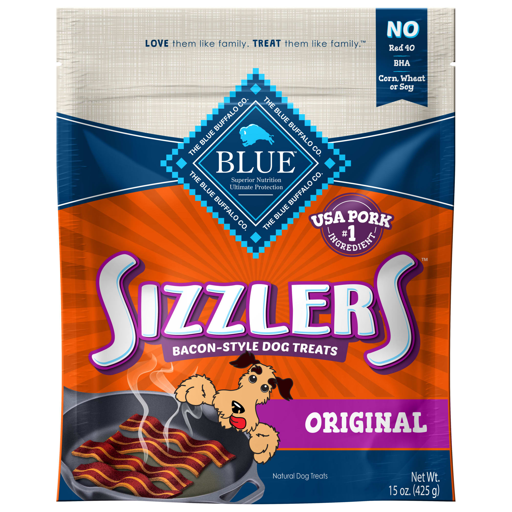 Photos - Dog Food Blue Buffalo Blue Sizzlers Bacon-Style Dog Treats, 15 oz. 802 