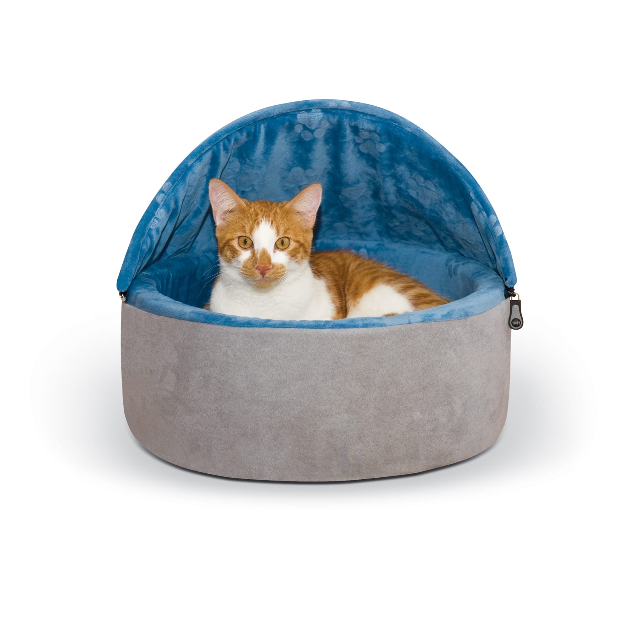 Photos - Cat Bed / House K&H Blue and Gray Self Warming Hooded Cat bed, 16" L x 16" W, Small, B 
