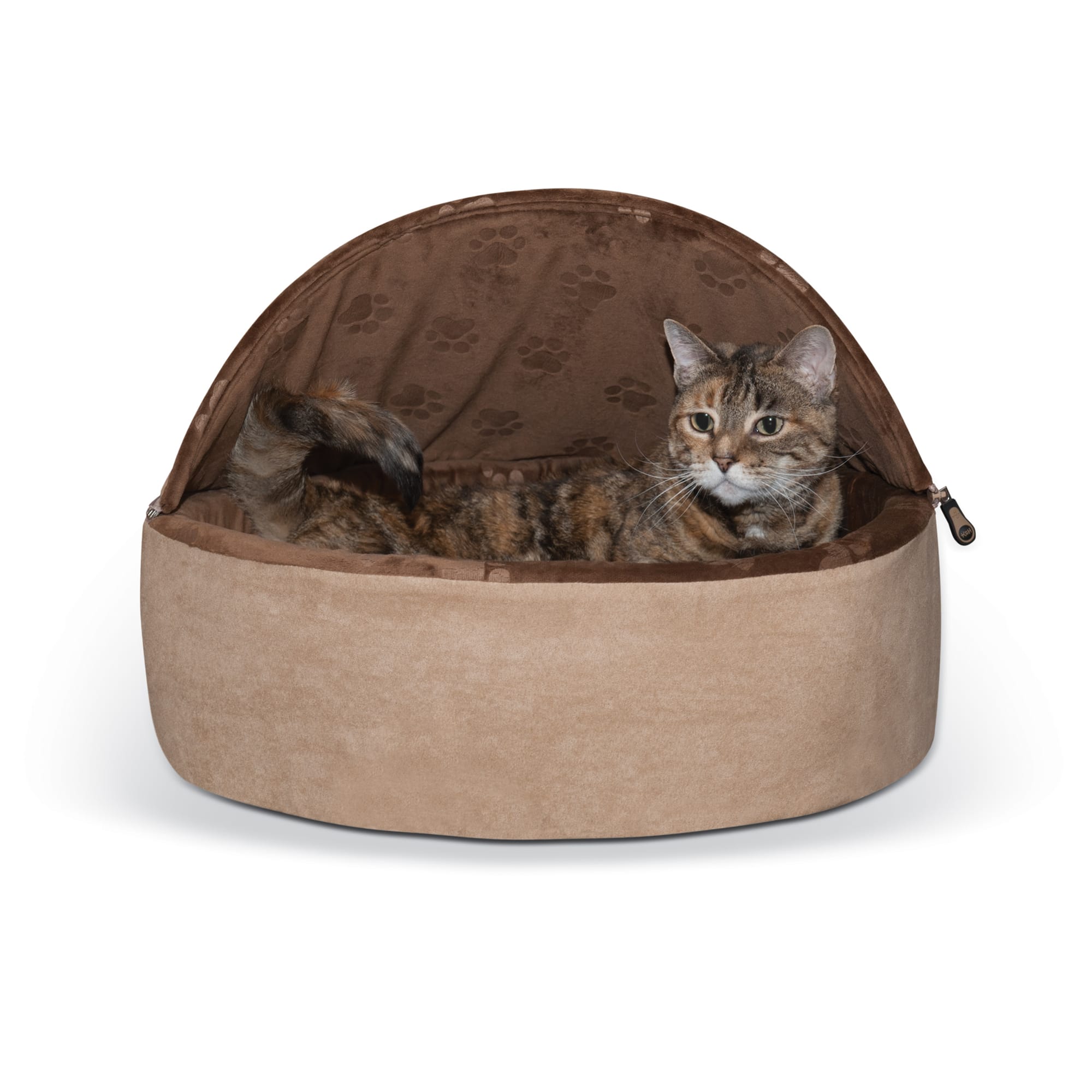 Photos - Cat Bed / House K&H Chocolate and Tan Self Warming Hooded Cat Bed, 20" L x 20" W, Larg 
