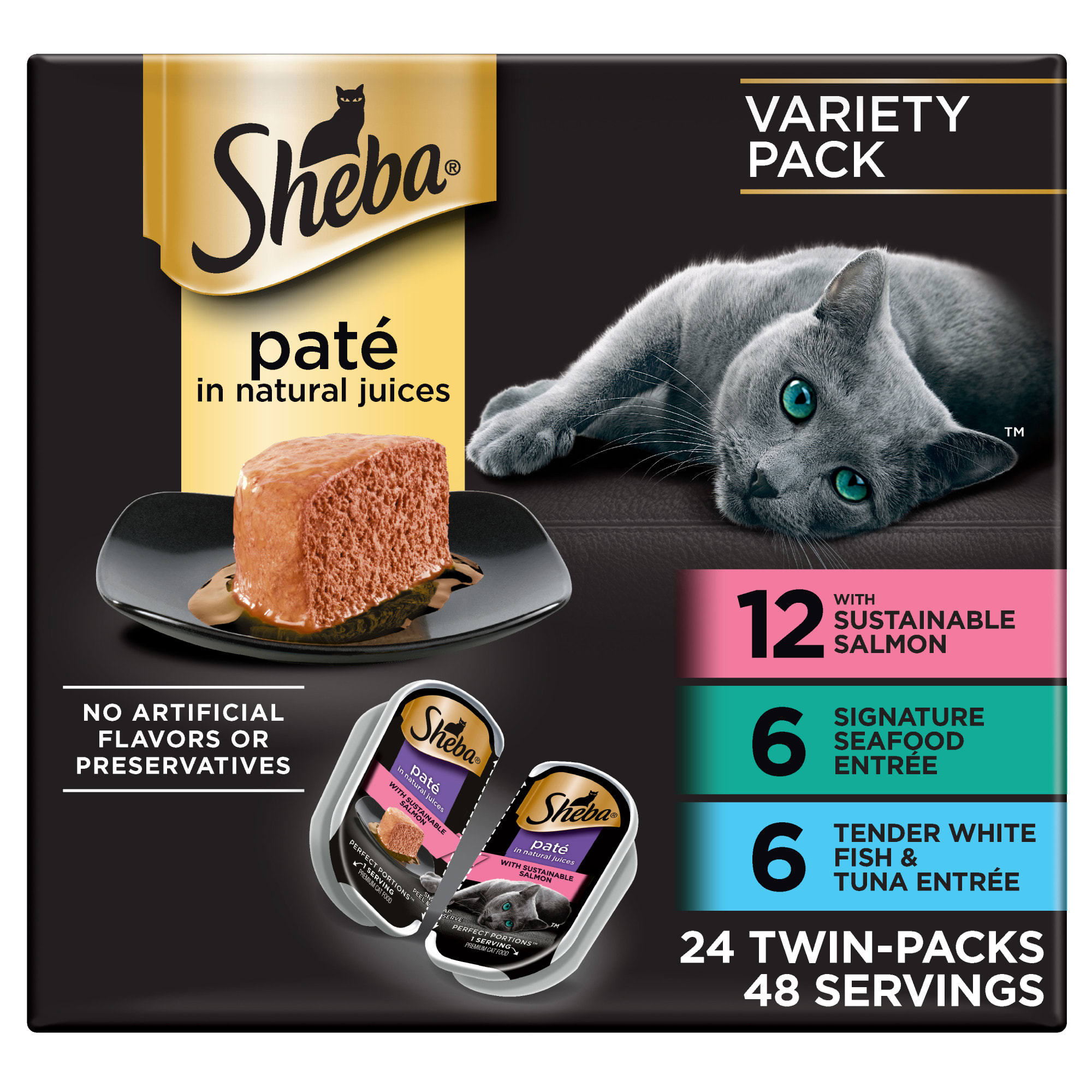 Sheba Perfect Portions Wet Cat Food Paté Variety Pack  2.6 Oz.  24 Twin-Pack Tray
