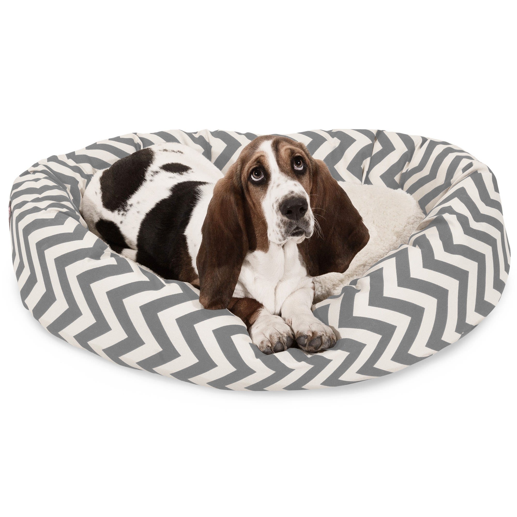 Photos - Bed & Furniture Majestic Pet Grey Chevron Sherpa Bagel Dog Bed, 32" L x 23" W 