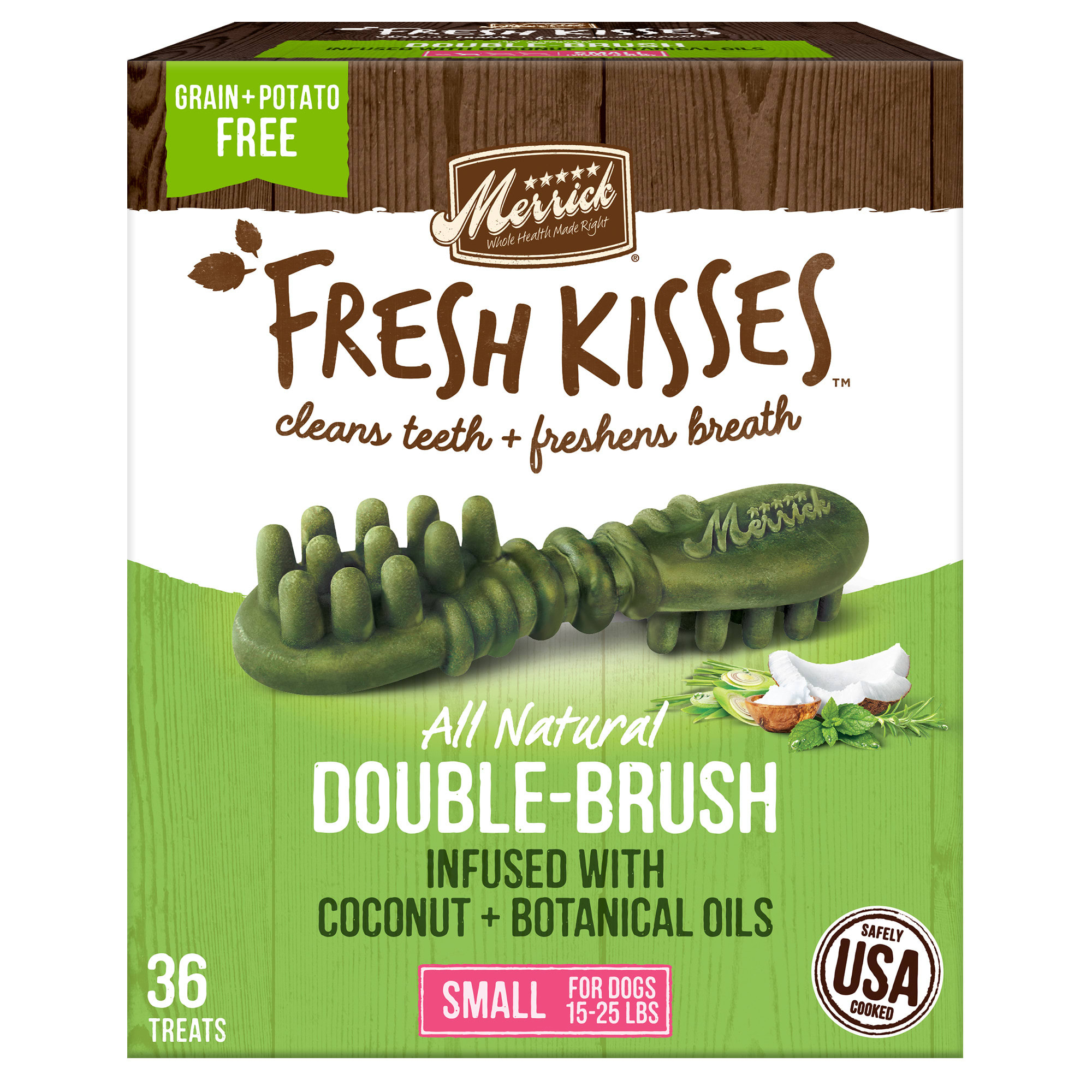 Best by Jun-2025)) Merrick Fresh Kisses Small Dog Treats  Infused with Coconut Dental Chews  23 oz Box (36 Count)