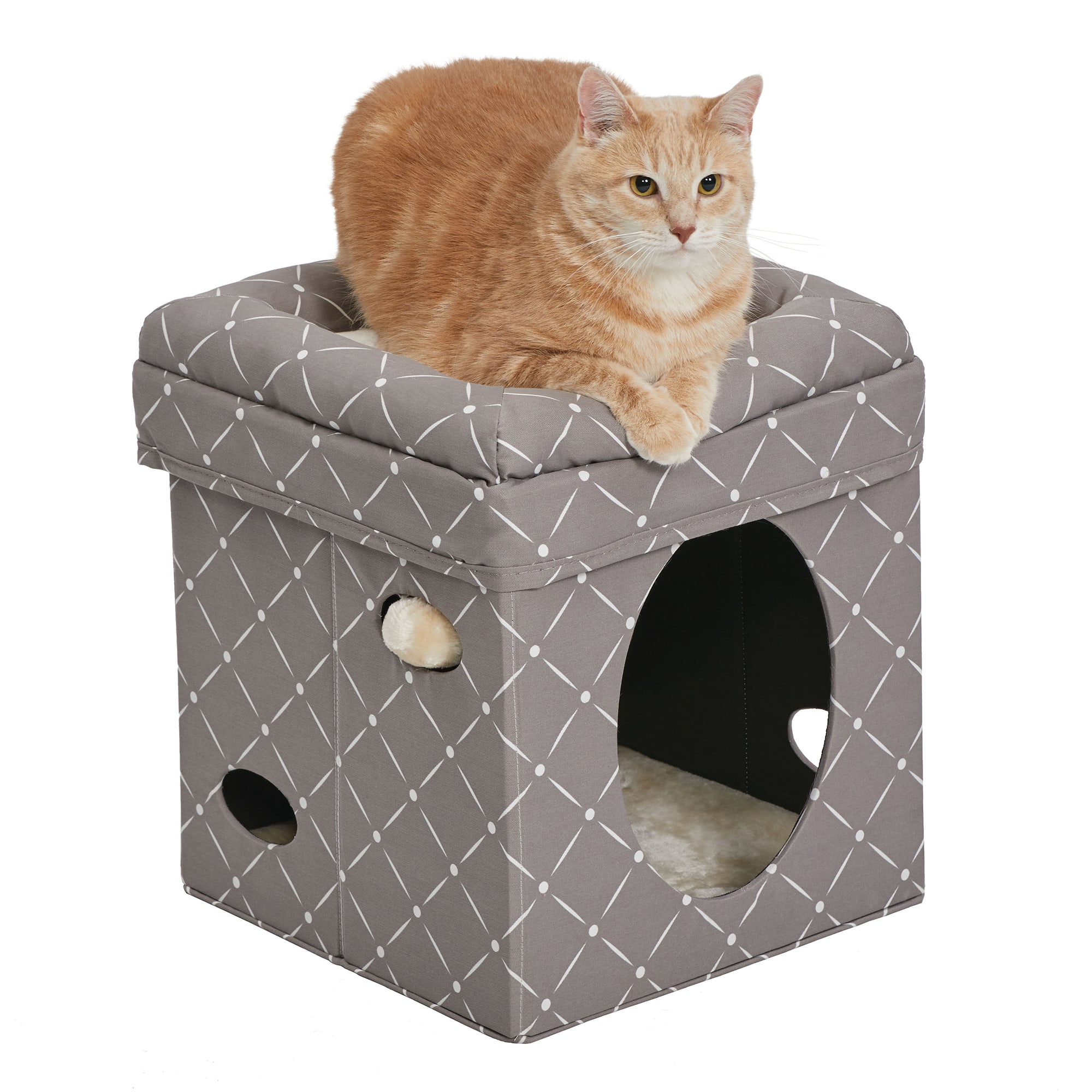 Photos - Cat Bed / House Midwest Curious Mushroom Cat Cube, 16.5" H, Gray 137-MRD 