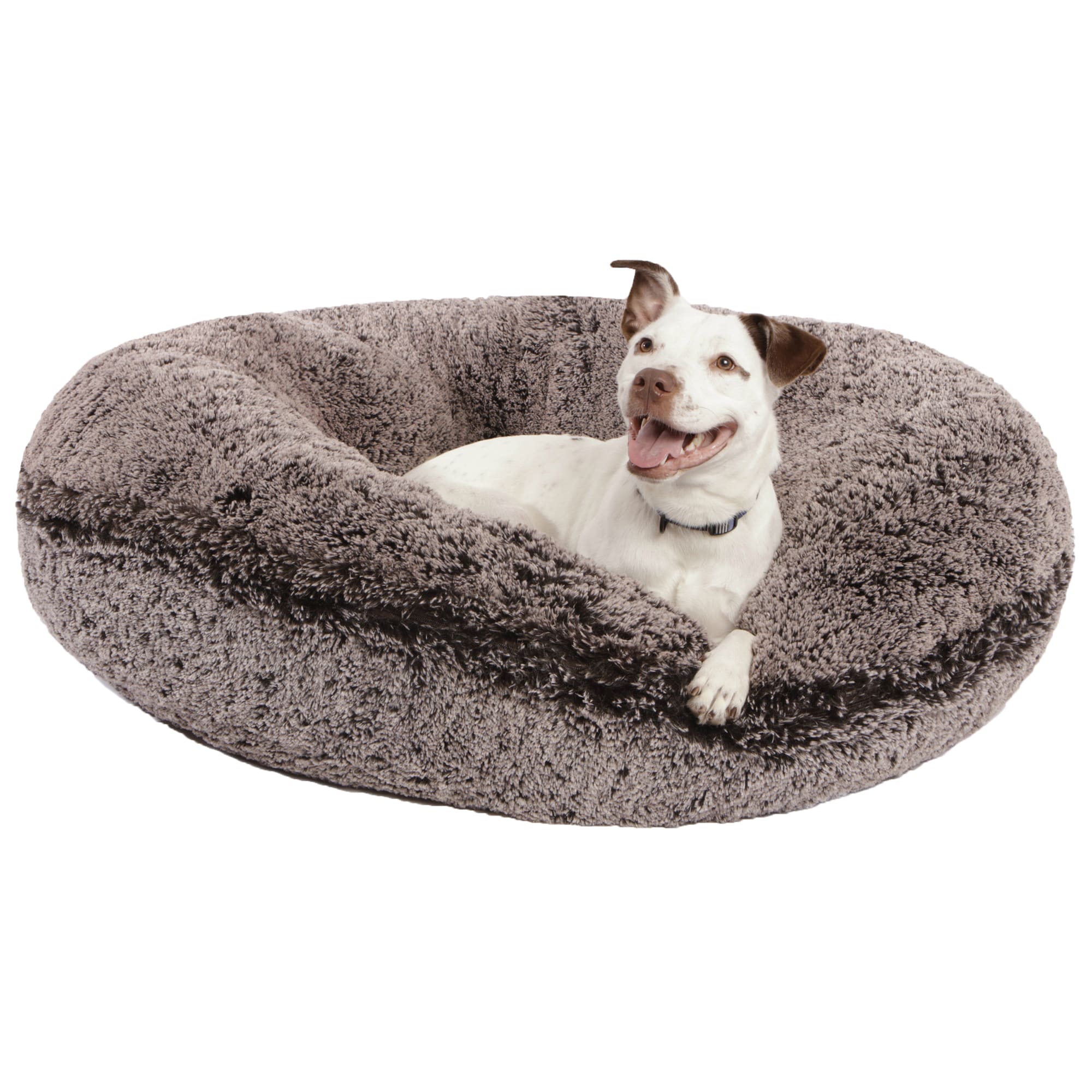 Bessie and Barnie Signature Luxury Extra Plush Faux Fur Bagel Dog Bed, 36"" L X 36"" W X 10"" H, Frosted Willow, Medium, Gray -  BAGEL-FDWW-MD