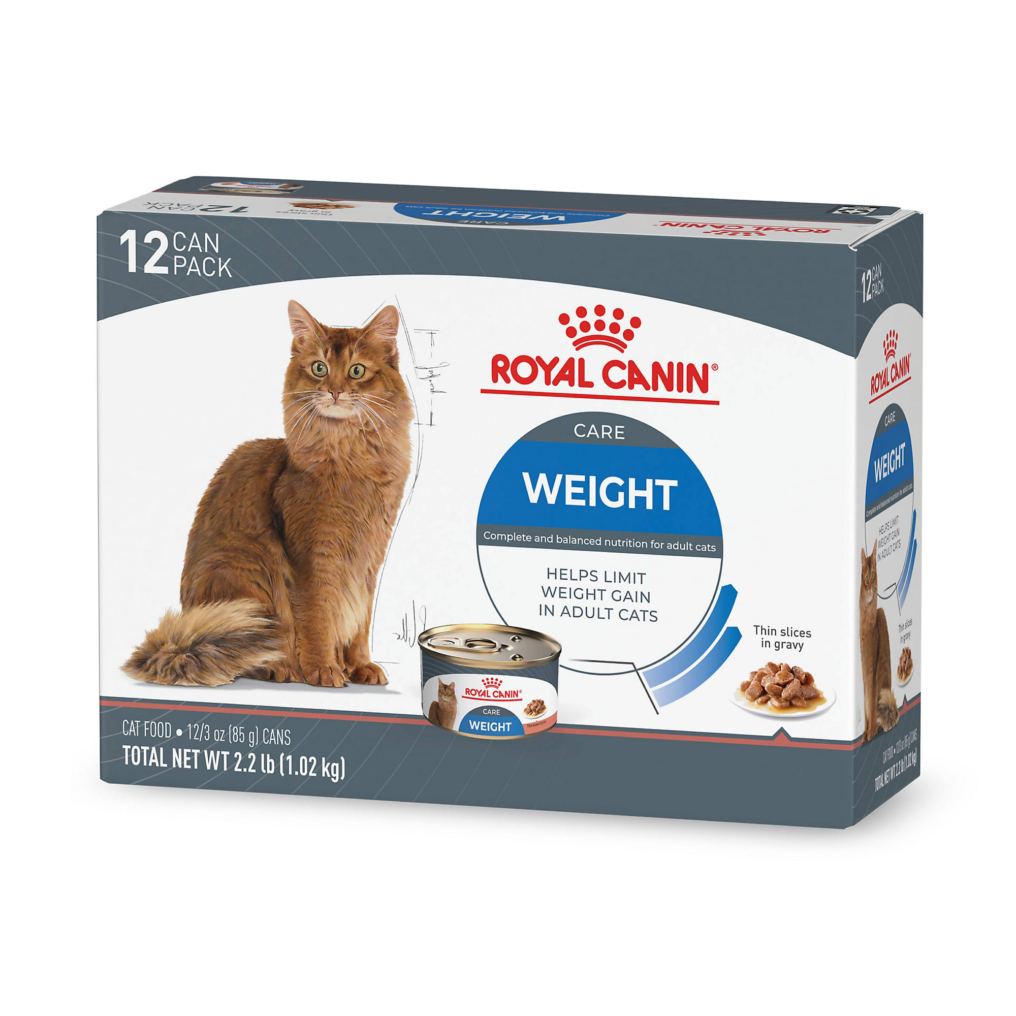 Royal Canin Feline Weight Care Thin Slices in Gravy Canned Adult Wet Cat Food Multipack, 3 oz., Count of 12, 12 CT