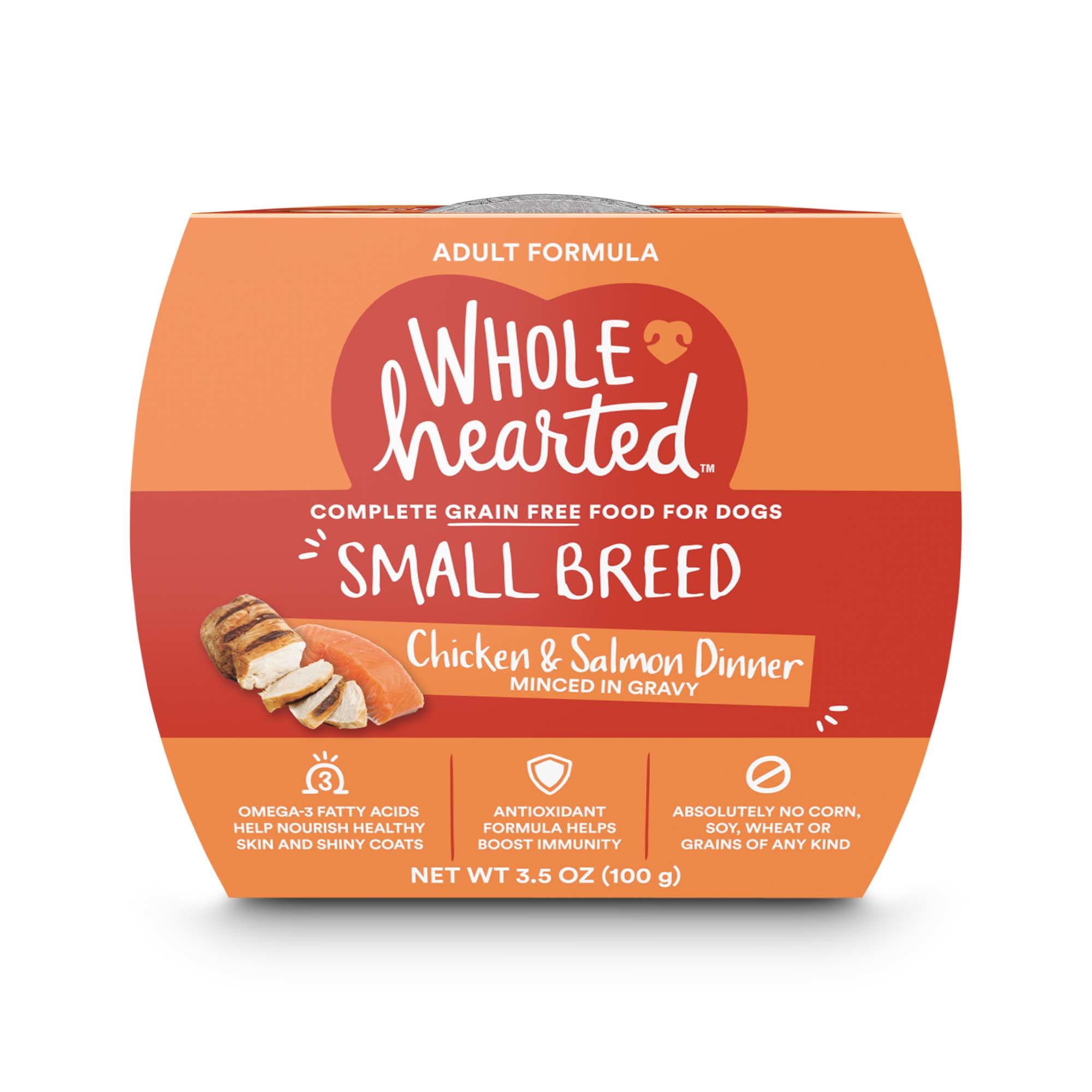 WholeHearted Grain Free Small Breed Chicken and Salmon Dinner Adult Wet Dog Food, 3.5 oz., Case of 8, 8 X 3.5 OZ