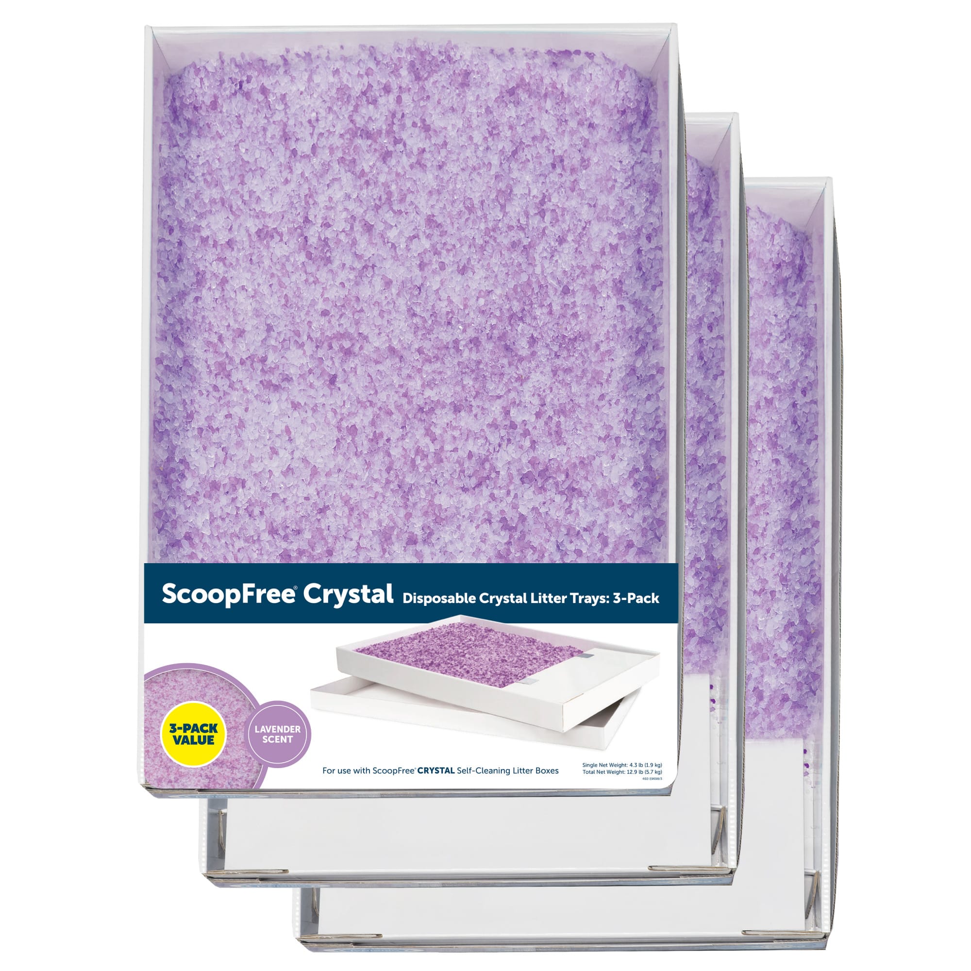 PetSafe ScoopFree Crystal Disposable Cat Litter Trays  Lavender Scent  Silica Crystals  3-Pack
