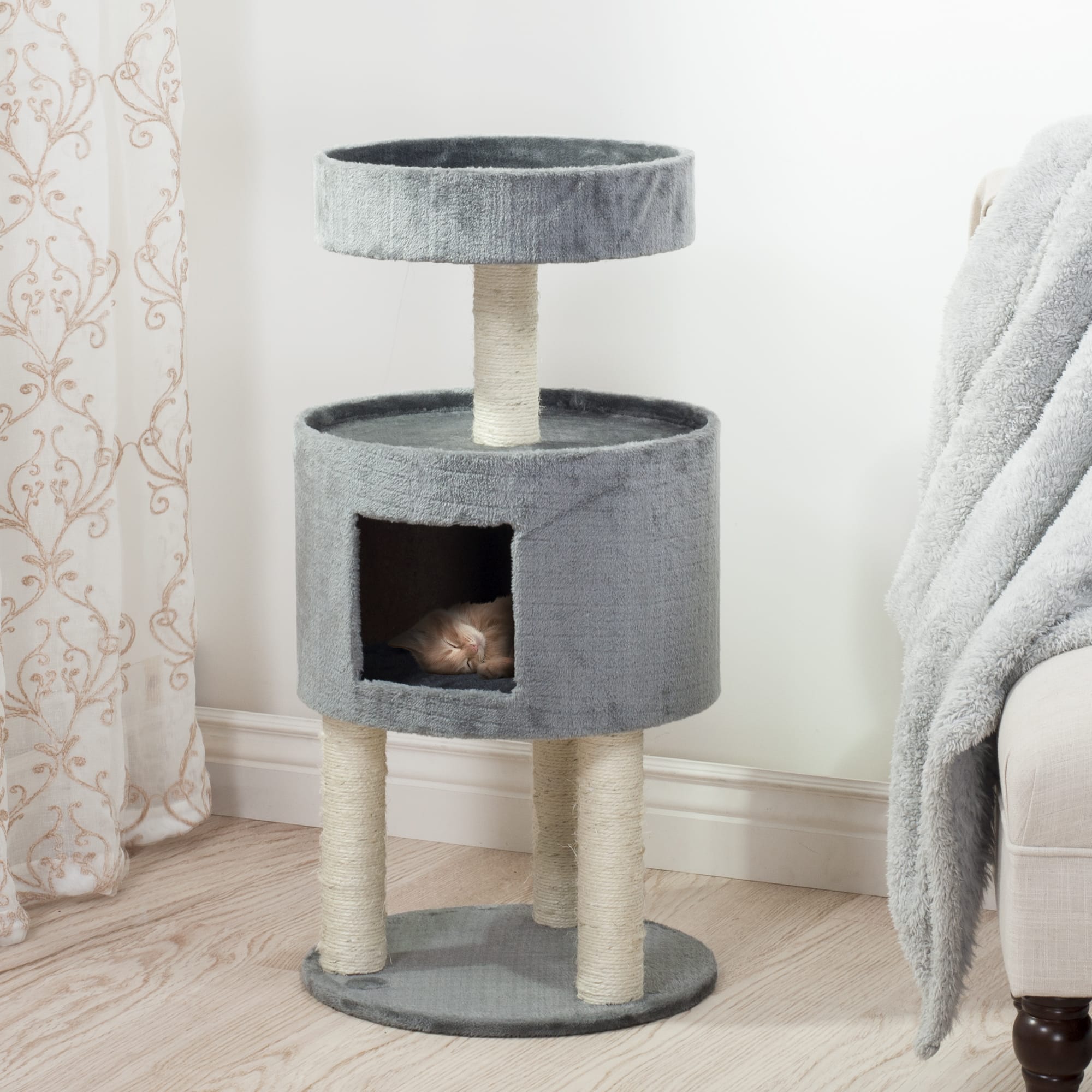 Photos - Bed & Furniture Petmaker Kitty Cat Condo Grey with Overhead Balcony, 17.5" L X 17 