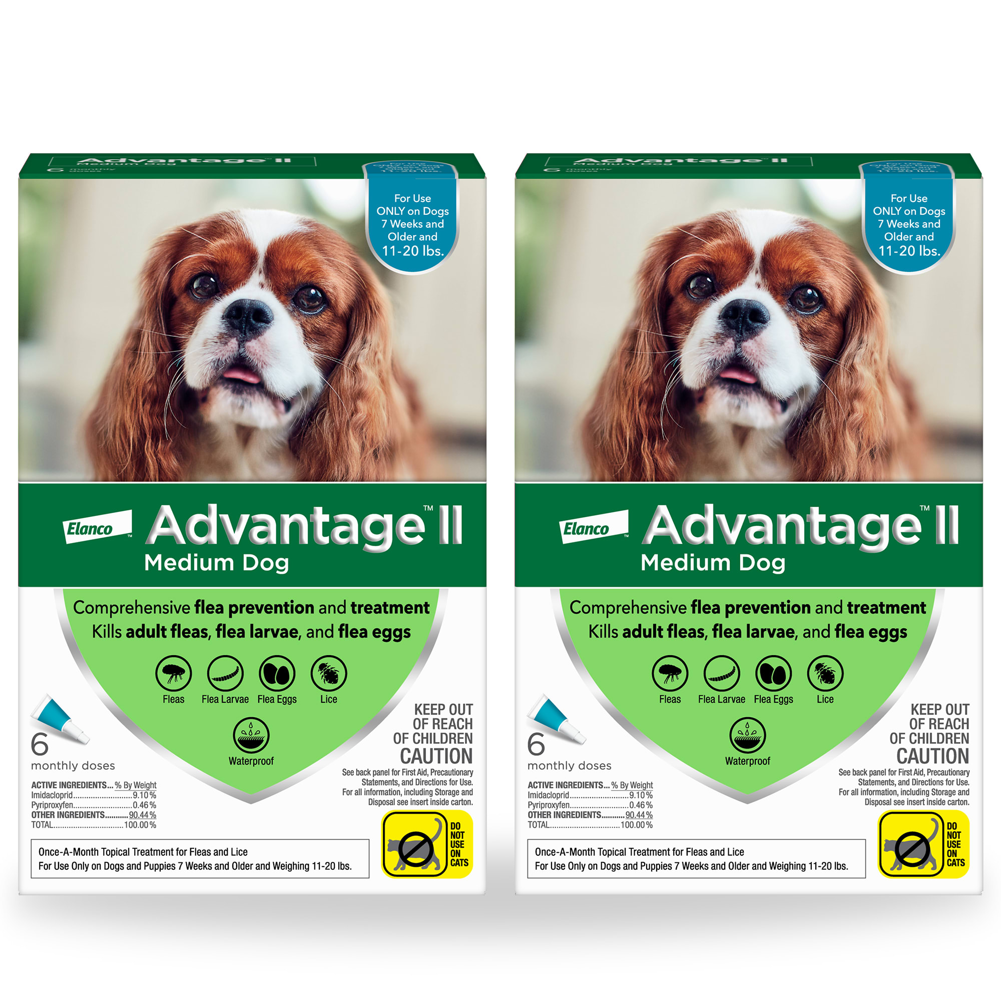 Advantage II Bayer Once-A-Month Topical Flea Treatment for Dogs & Puppies 11 to 20 lbs., 2 Packs of 6, 12 CT -  81520275KIT