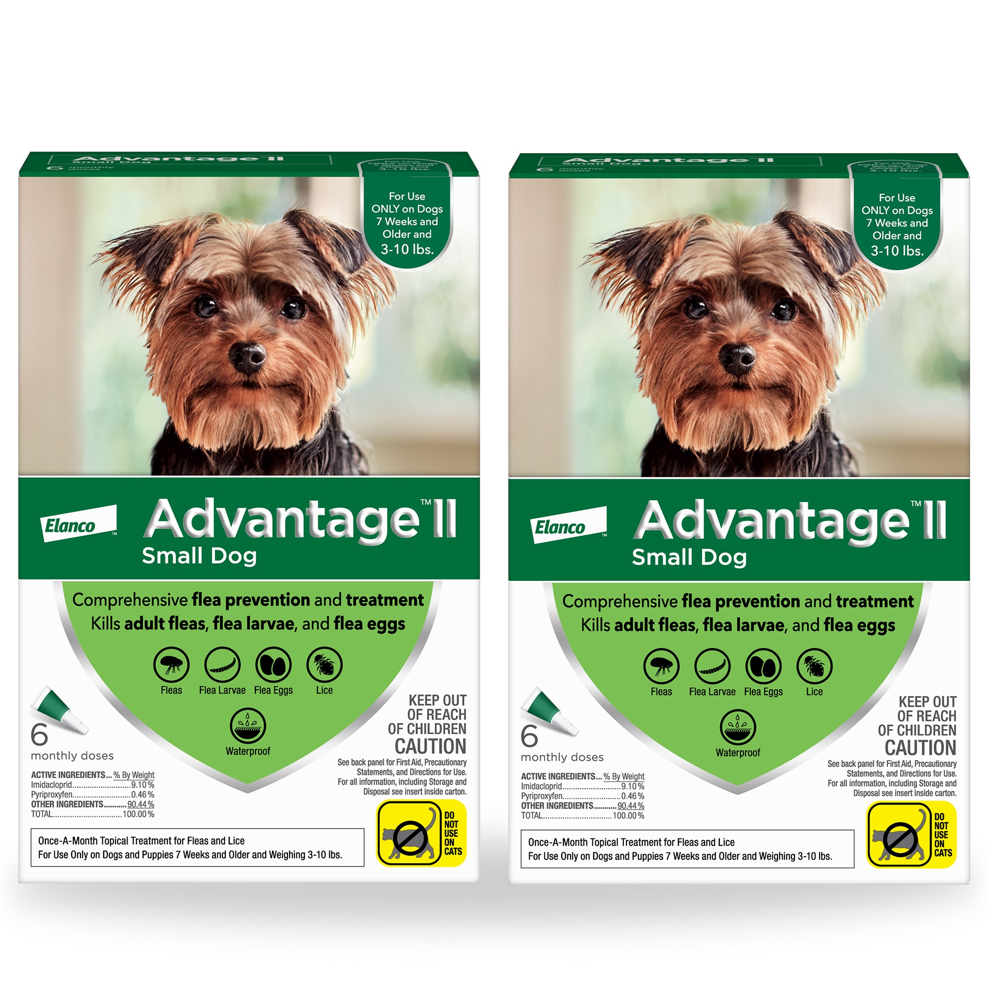 Advantage II Bayer Once-A-Month Topical Flea Treatment for Dogs & Puppies 3 to 10 lbs., 2 Packs of 6, 12 CT -  74568