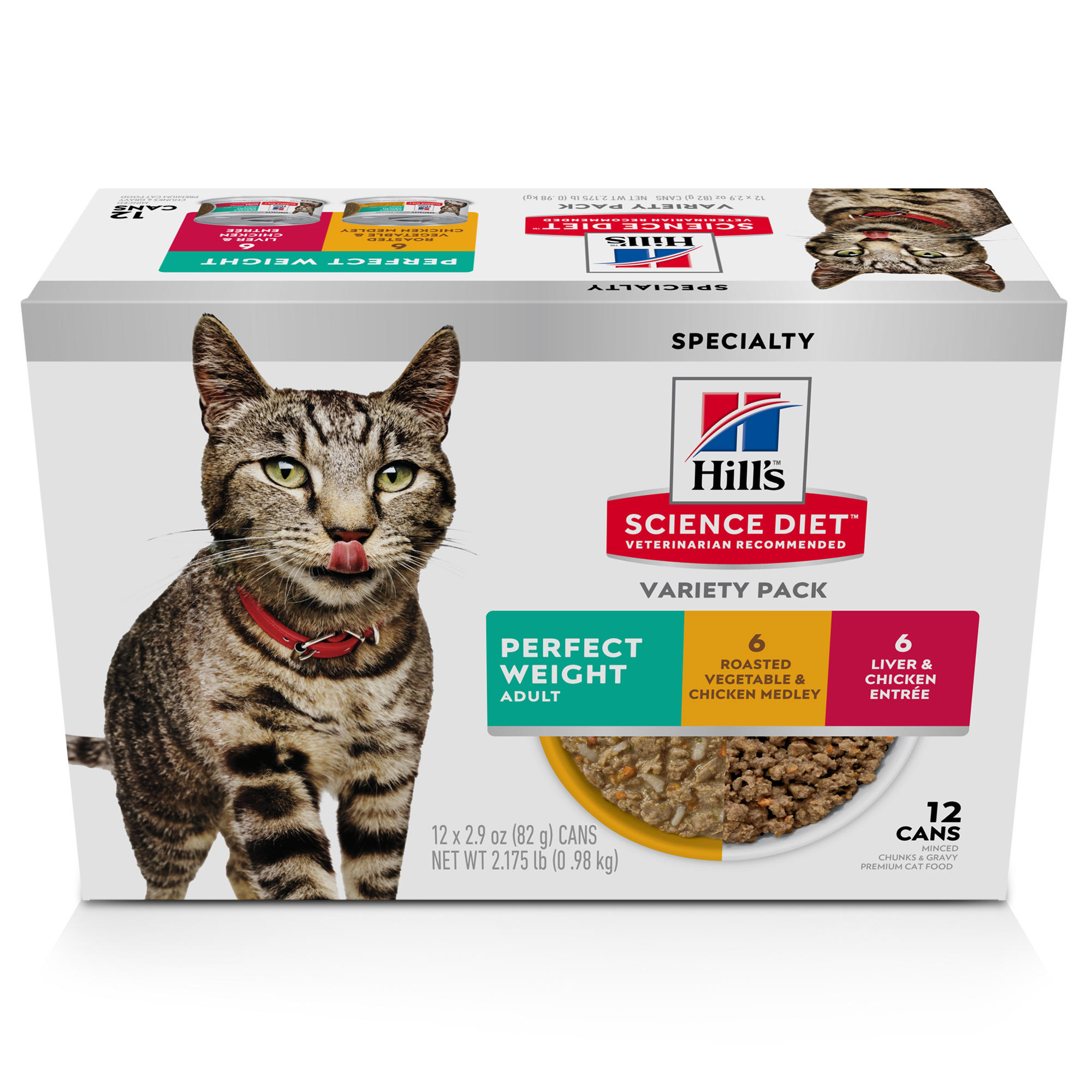 Hill's Science Diet Adult Perfect Weight Vegetable, Chicken & Liver Canned Wet Cat Food Variety Pack, 2.9 oz., Pack of 12 -  604708