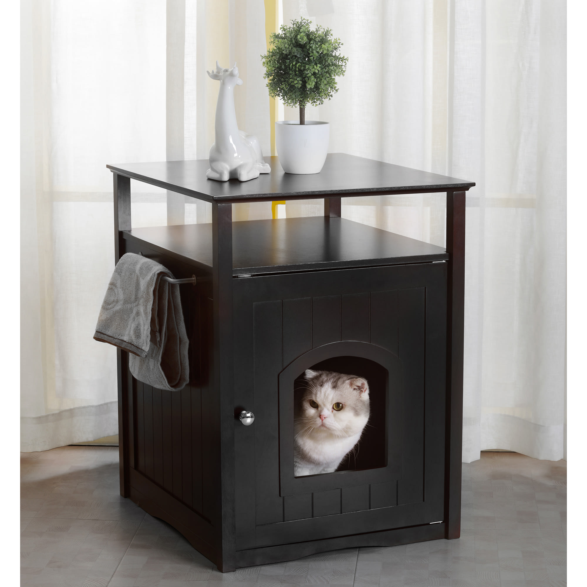 Photos - Other for Cats Zoovilla Zoovilla Cat Washroom Litter Box Cover / Night Stand Black Pet Ho