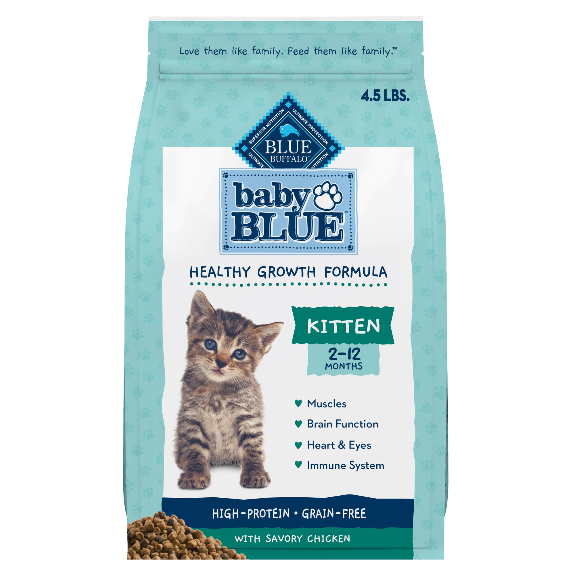 Blue Buffalo Baby Blue Healthy Growth Formula Natural Grain Free Chicken and Pea Recipe Kitten Dry Food, 4.5 lbs -  802814