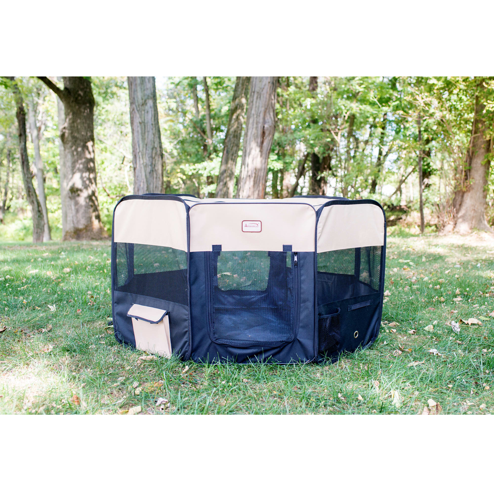 Photos - Dog Kennel Armarkat Model PP003BGE Portable Pet Playpen in Black and Beige C 