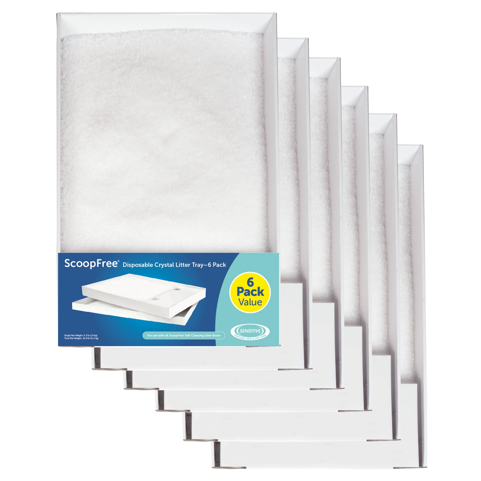 PetSafe ScoopFree Crystal Disposable Cat Litter Trays  Fragrance-Free  Silica Crystals  6-Pack