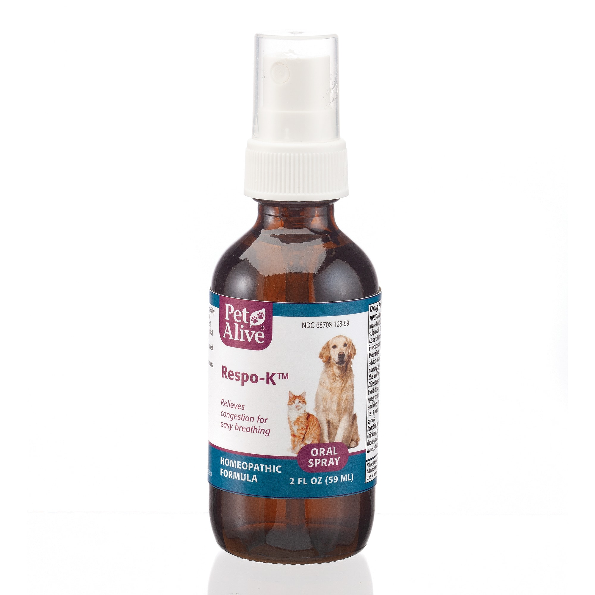 PetAlive Respo-K Oral Spray Natural Homeopathic Formula Pet Respiratory & Cold Symptoms for Pets, 2 fl. oz., 1.5 IN -  351917