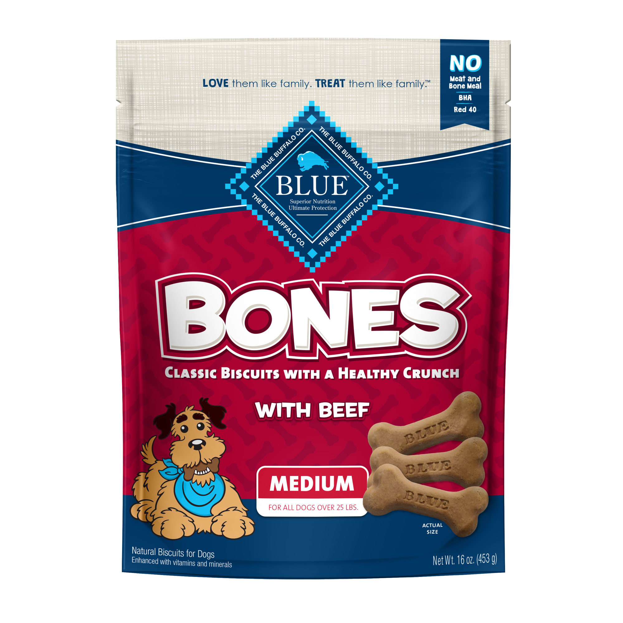 Blue Buffalo Bones Natural Crunchy Beef Flavor Medium Dog Biscuits, 16 oz.