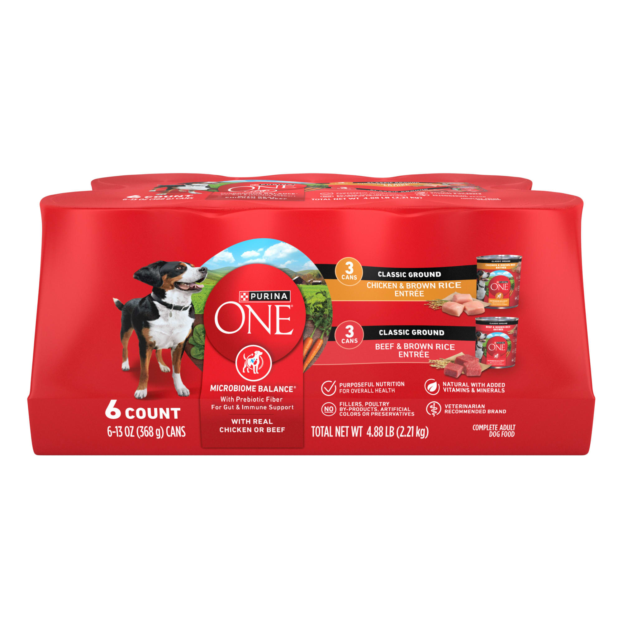Purina ONE Natural Pate SmartBlend Chicken Entree & Beef Entree Wet Dog Food Variety Pack, 13 oz., Count of 6