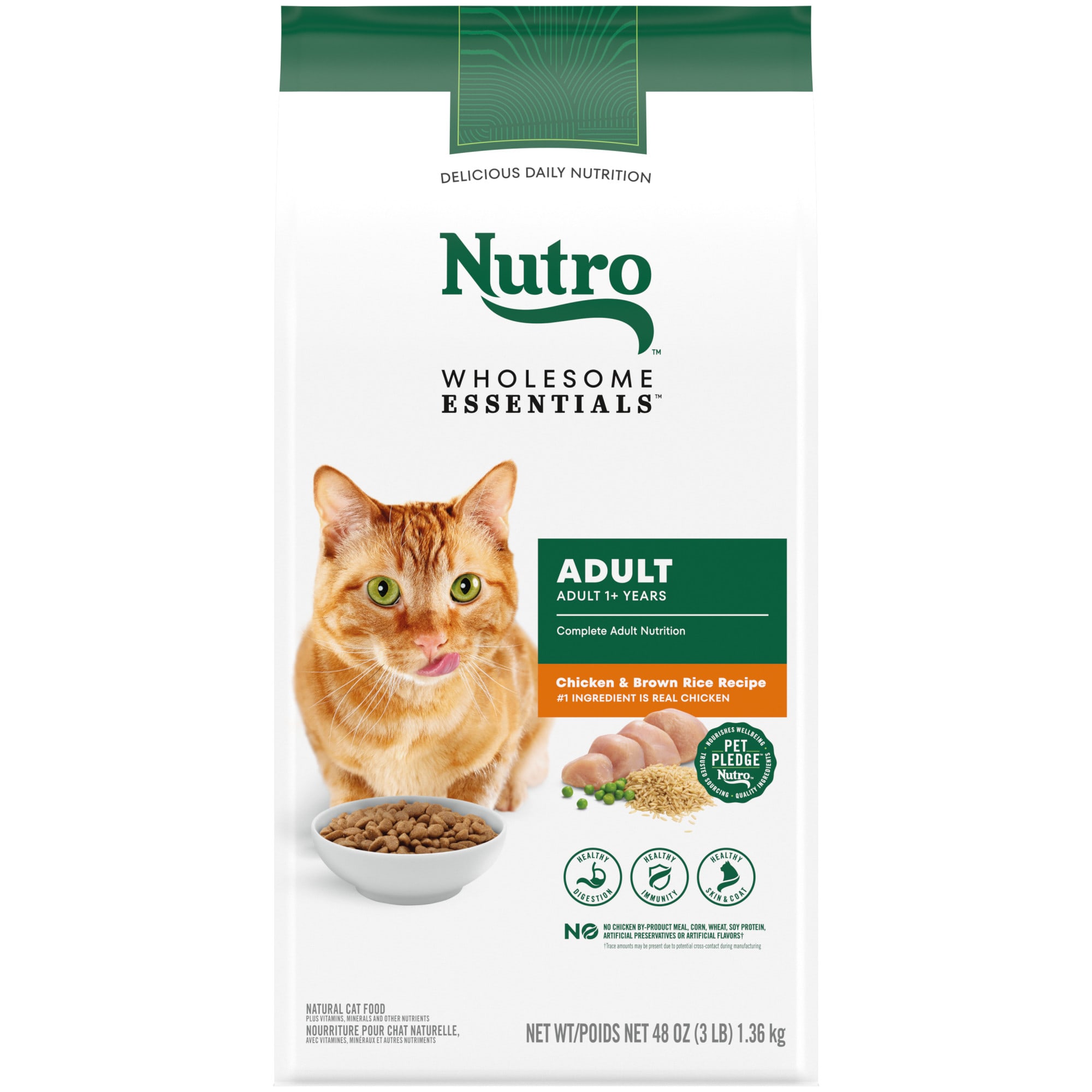 Nutro Wholesome Essentials Adult Cat Chicken & Brown Rice Recipe Cat Kibble Natural Dry Cat Food, 3 lbs -  10190813