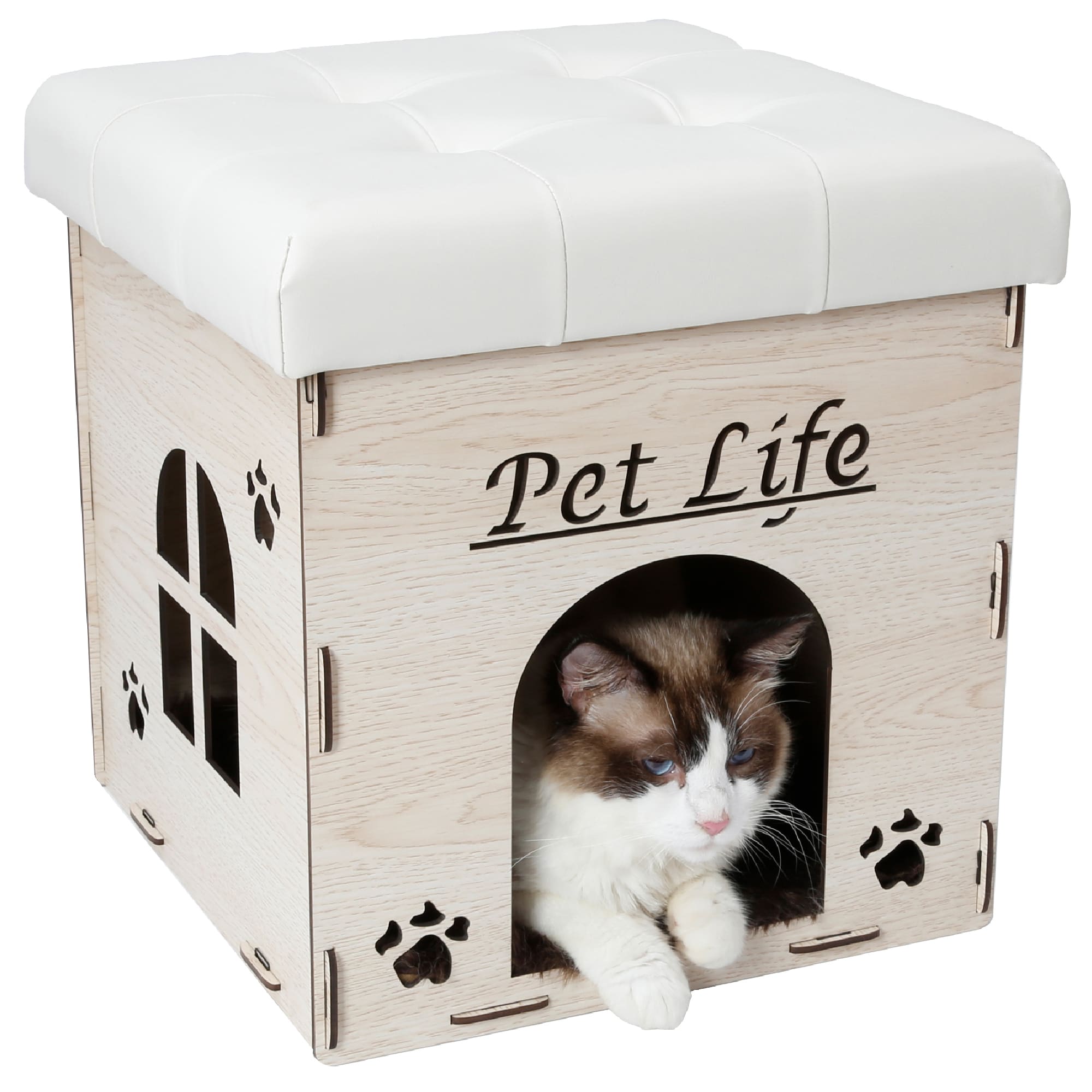 Photos - Cat Bed / House Pet Life White Foldaway Collapsible Designer Cat House Furniture 